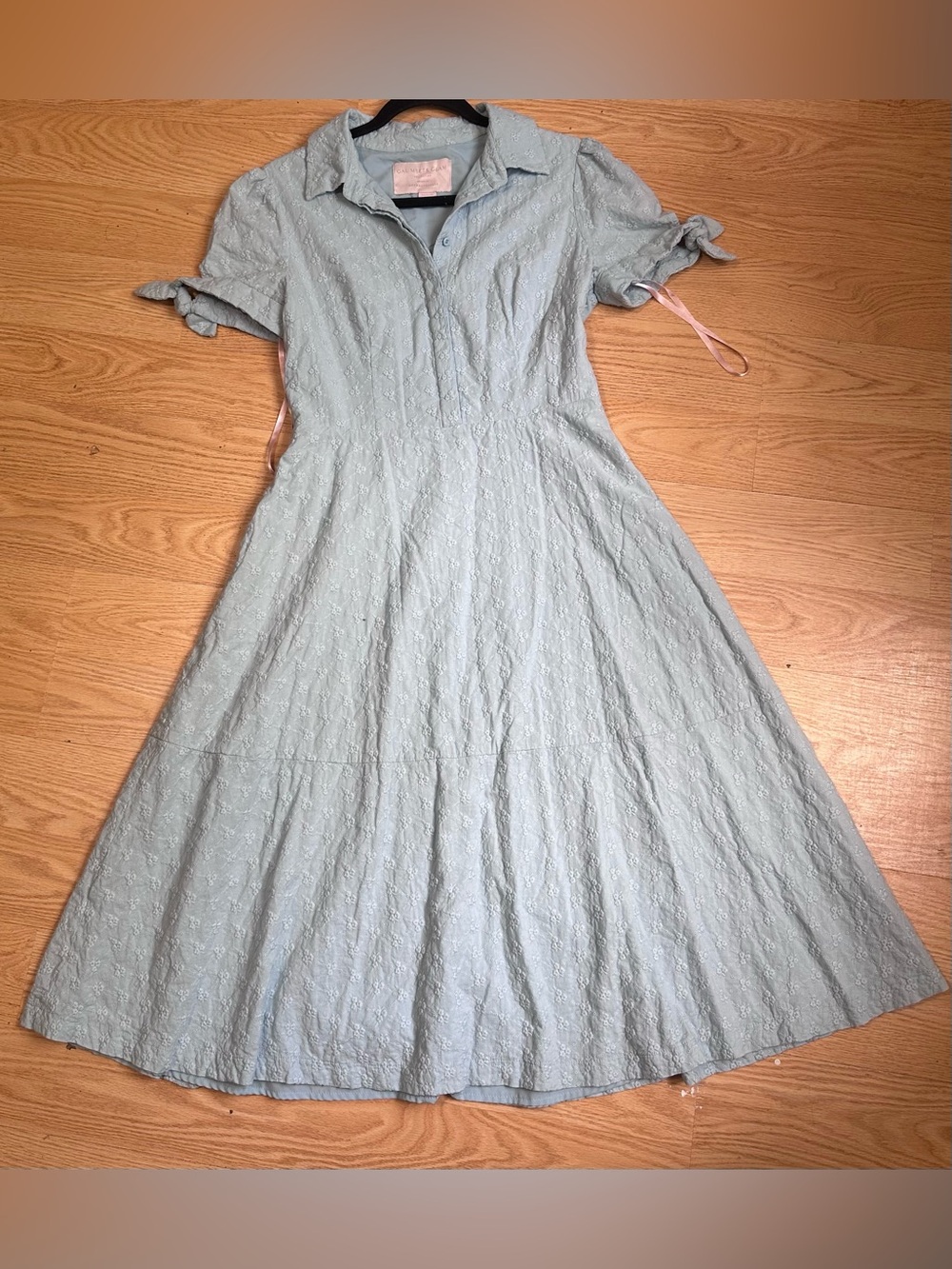 Gal Meets Glam for Anthropologie Blue Eyelet Floral Collared Midi Dress S